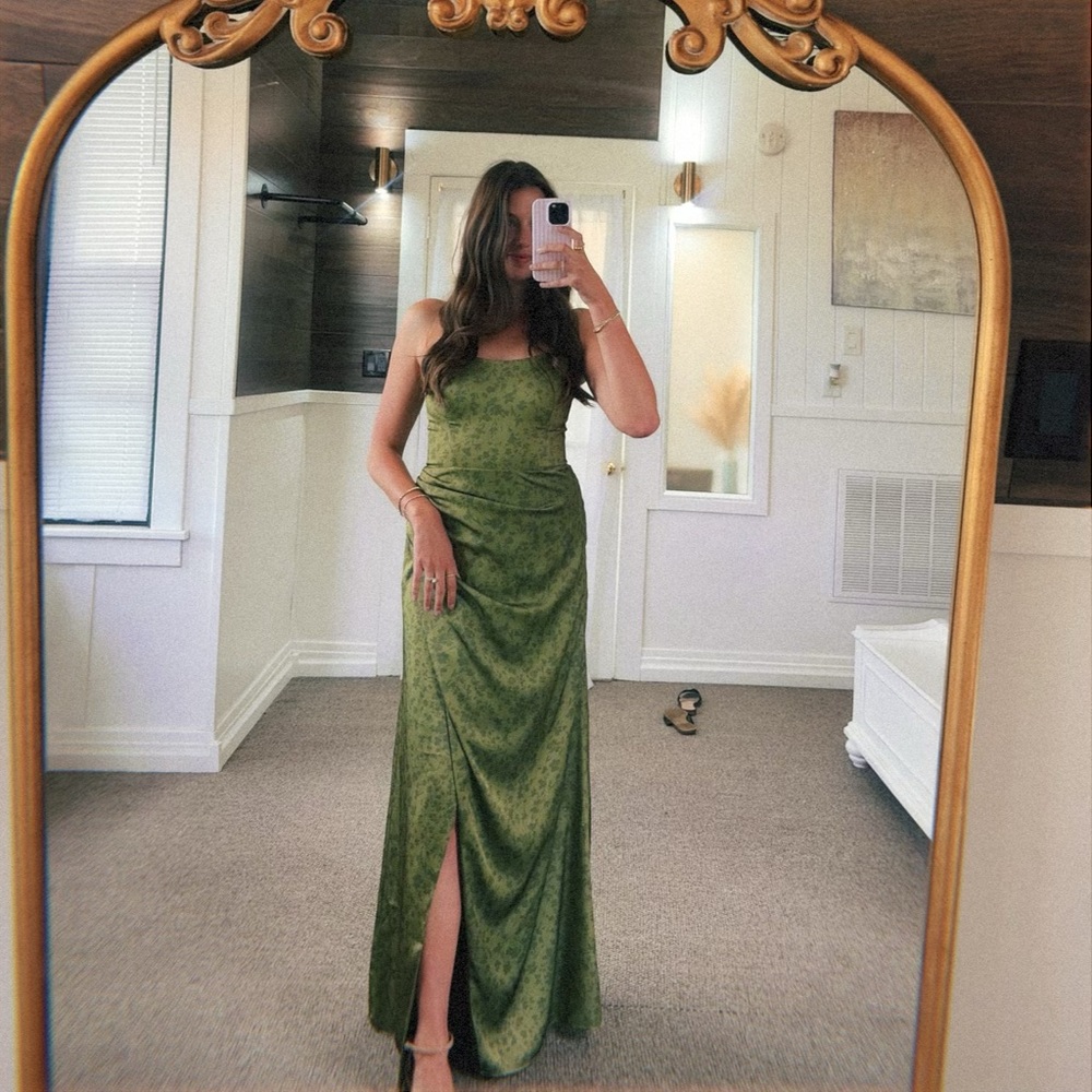 Birdy Grey Satin Green Floral Bridesmaid Dress - Picture 2 of 2